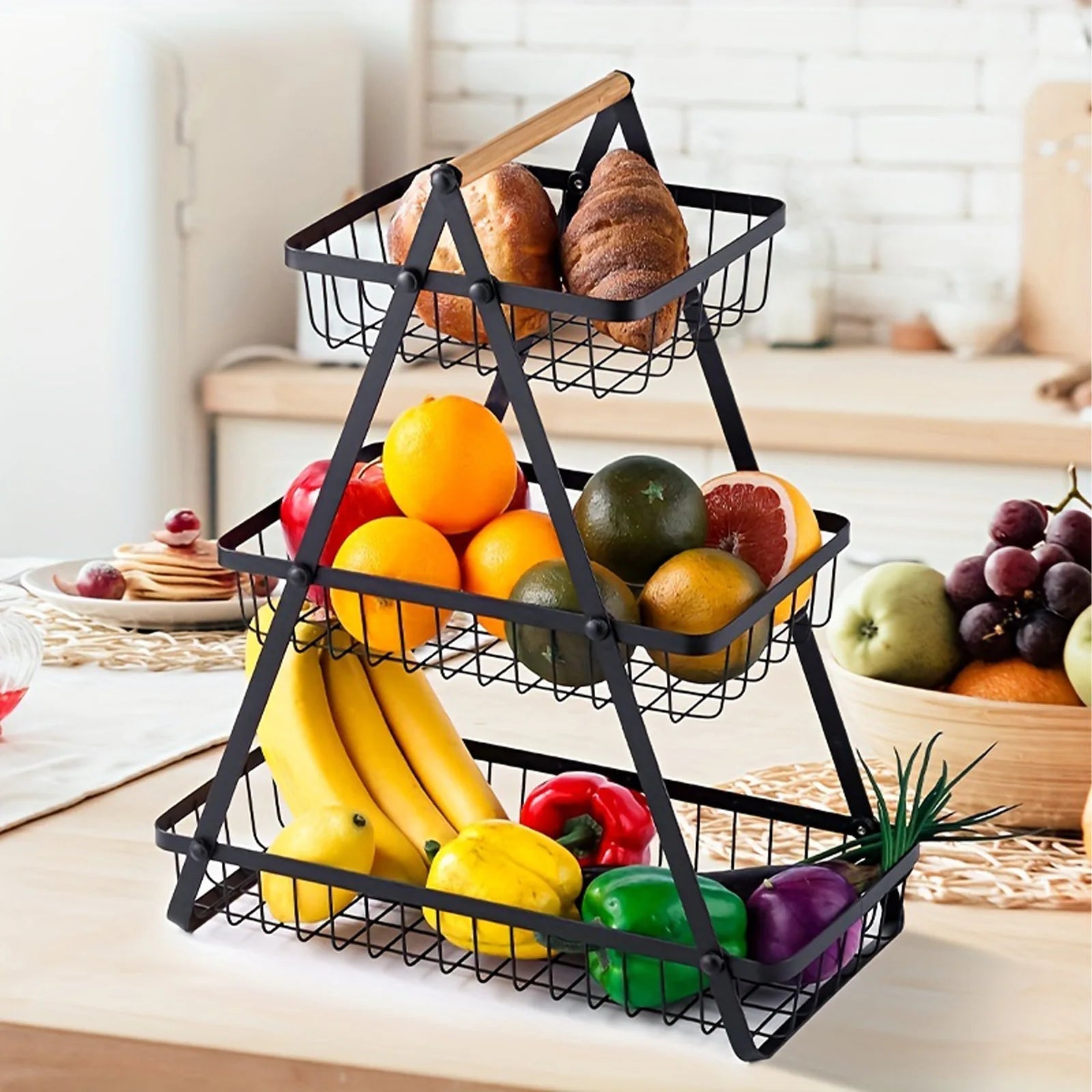 Amy Black Three-tier Countertop Fruit Basket